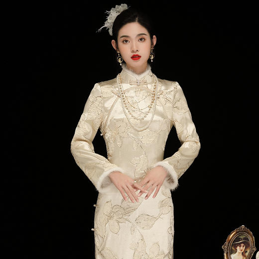 中国风复古提花长袖，日常改良旗袍连衣裙OY-230379 商品图0