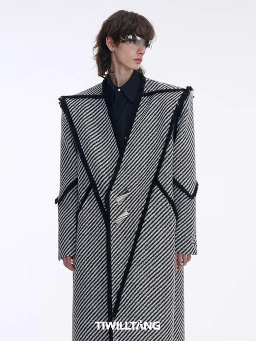 TIWILLTANG启世录“末羽微曜”小香风拼接结构中长款拉毛大衣外套 商品图1