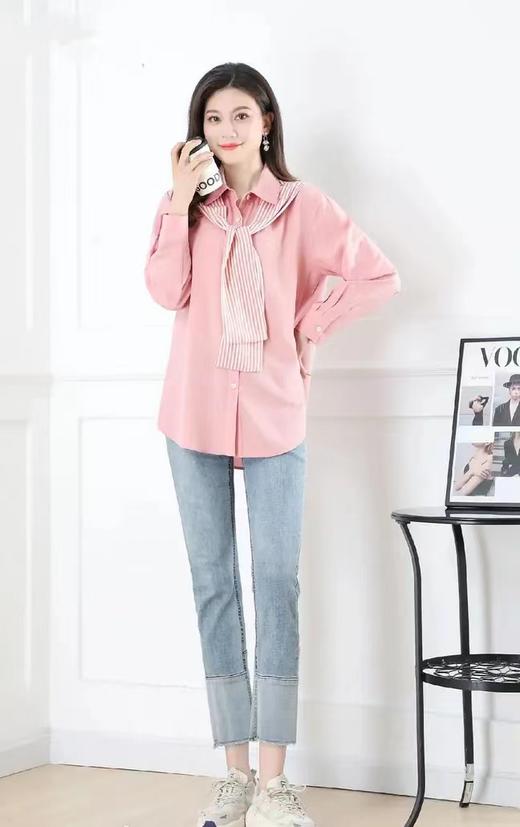 A7066       气质休闲撞色条纹拼接假两件长袖上衣（特价不退换） 商品图2