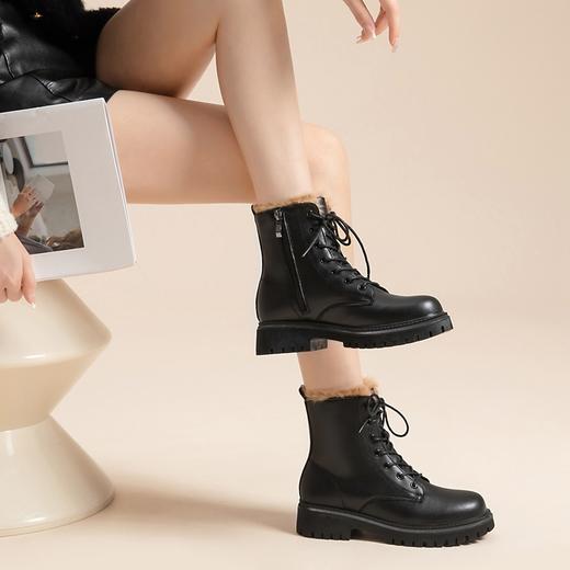 ZHR厚底马丁靴2024春季新款简约百搭圆头粗跟英伦风加绒保暖短靴 商品图3