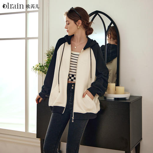 OLrain欧芮儿黑白色短外套女早春2024年新款通勤时尚撞色运动开衫 商品图0