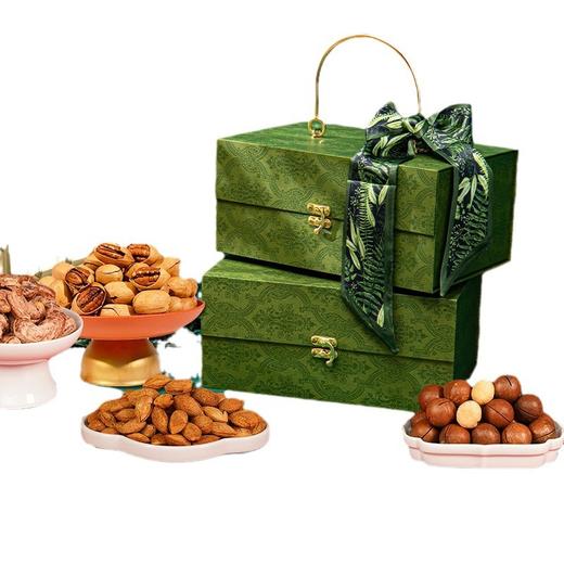 「环球坚果！橄榄绿浮雕手提礼盒」零食整箱食品夏威夷果开心果年货大礼包批发 商品图4