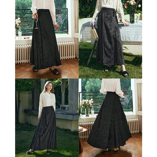 OLrain欧芮儿新中式黑色半身裙女早春2024新款百搭重工提花马面裙 商品图2