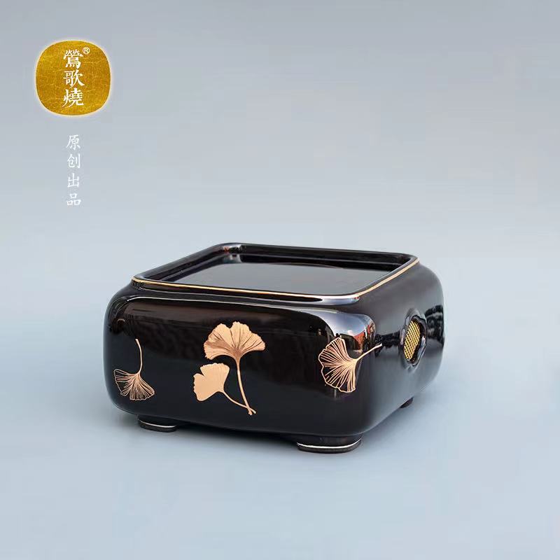 莺歌烧四方银杏黑底电陶炉家用煮茶茶炉泡茶煮茶器银杏围炉煮茶静音铁壶银壶无高频电磁辐射静音煮茶电陶炉【厂家直发】