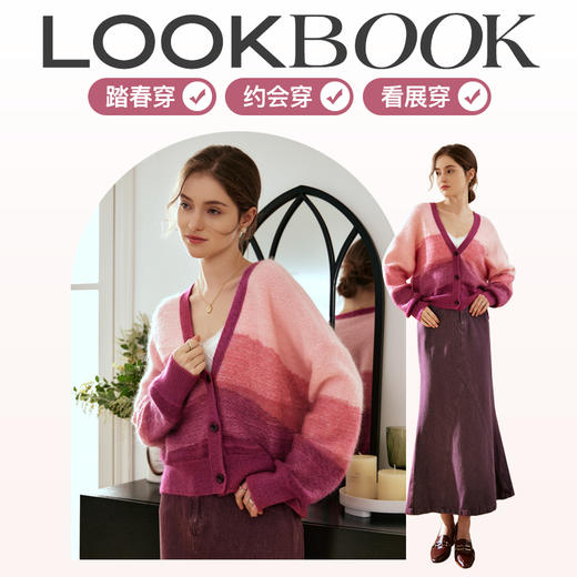 OLrain欧芮儿粉色毛衣女早春2024年新款温柔风宽松慵懒开衫外套 商品图4