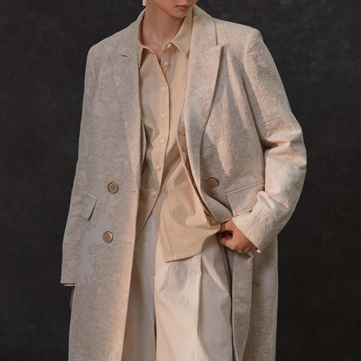 Famecoco范可儿春季棉麻文艺长西装外套新中式气质优雅西装FAC1AW002 商品图2