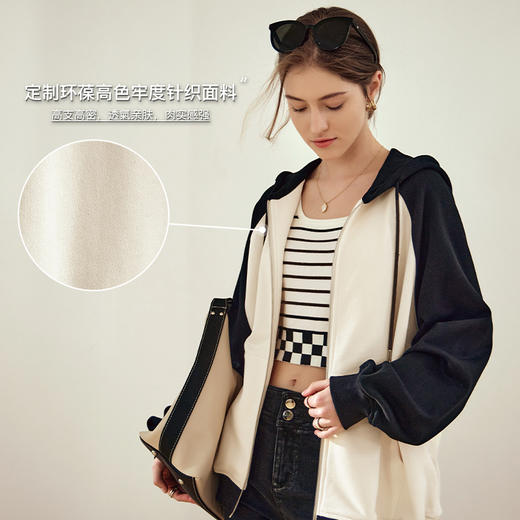 OLrain欧芮儿黑白色短外套女早春2024年新款通勤时尚撞色运动开衫 商品图3