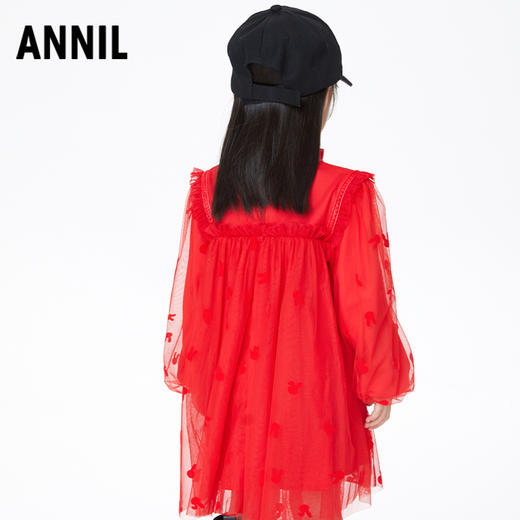【实体店同款】【新年红】女童连衣裙秋季新款宝宝长袖纱裙安奈儿童装XG313501 商品图3