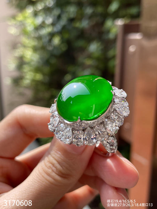 老坑玻璃种帝王绿蛋面戒指【3170608】具体价格微信咨询 商品图5