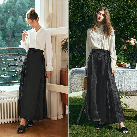 OLrain欧芮儿新中式黑色半身裙女早春2024新款百搭重工提花马面裙 商品图4