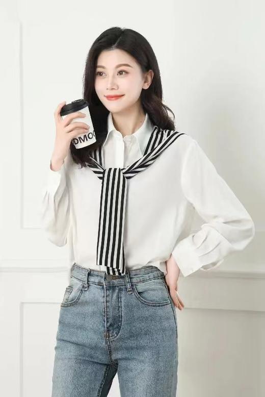 A7066       气质休闲撞色条纹拼接假两件长袖上衣（特价不退换） 商品图0