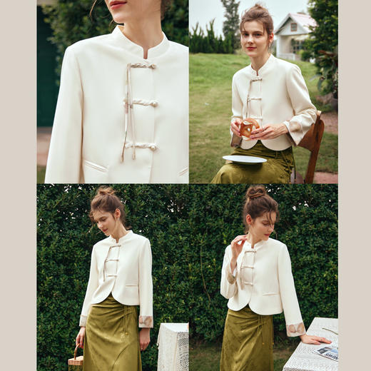 欧芮儿新中式盘扣外套女短款早春2024新款轻国风立领高级感上衣 商品图2