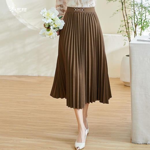 米思阳2025春季新款通勤百搭高腰半身裙洋气修身垂感百褶裙女0335 商品图0