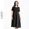 LIZZY 简约优雅时尚收腰气质黑色短袖休闲通勤连衣裙7918 商品缩略图0