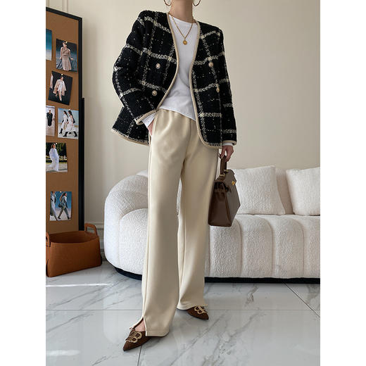 「夹棉小香风！两色可选」司南法式经典节日氛围 V领正肩粗花呢夹棉小香风外套秋冬 商品图3