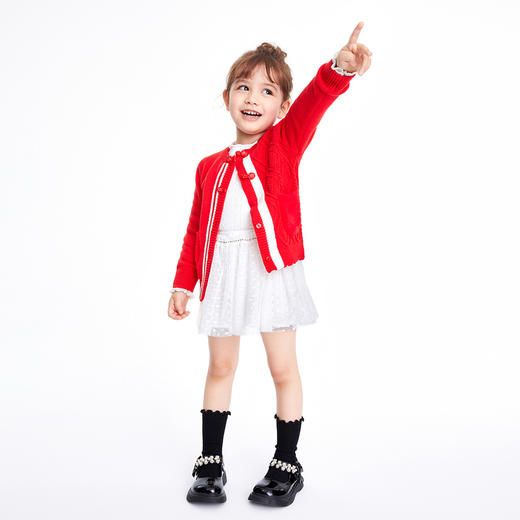 【新年红】女童开衫毛衣秋季新款小童宝宝国风保暖红色针织衫安奈儿童装TG314022 商品图3