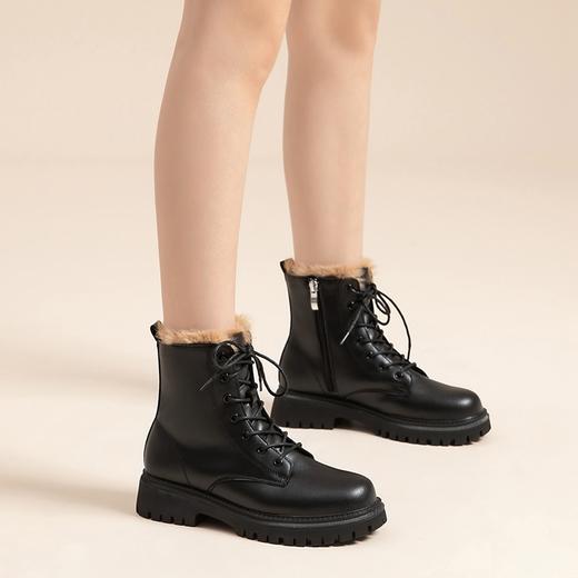 ZHR厚底马丁靴2024春季新款简约百搭圆头粗跟英伦风加绒保暖短靴 商品图8