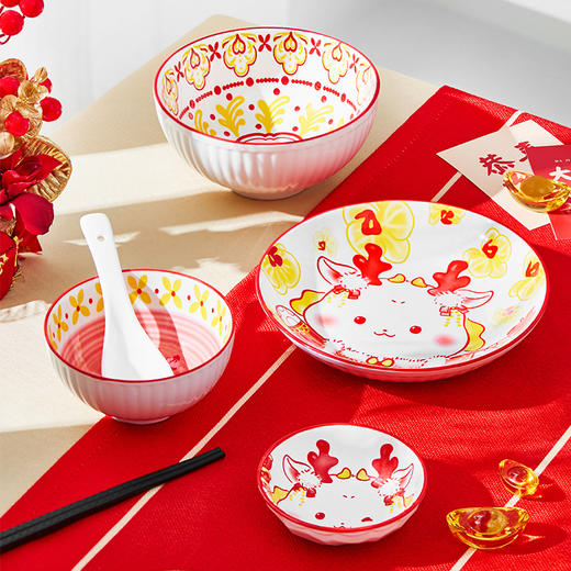共禾京品可爱卡通小龙女餐具礼盒装6件套碗盘碟家用新年创意送礼 商品图1