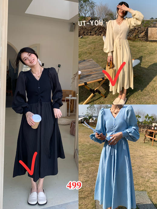 【门店同款】ENJOY春季V领抽绳连衣裙 150352546 商品图0