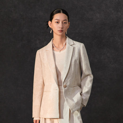 Famecoco范可儿春季棉麻文艺一粒扣西装外套平驳领气质优雅西装FAC1AW003 商品图2