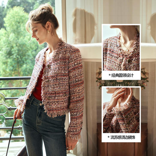 OLrain欧芮儿小香风短外套女早春2024新款气质高级感粗花呢上衣 商品图3