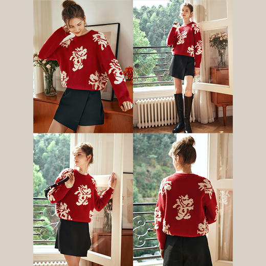 OLrain欧芮儿红色毛衣女冬季2023年新款新年龙年本命年套头针织衫 商品图2