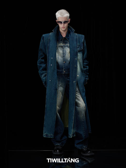 TIWILLTANG启世录“圣迹淬炼“水洗牛仔异形结构开衩大衣外套长款 商品图4