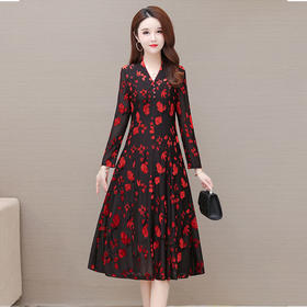 QYM CB107-L印花修身时尚连衣裙V领大码洋气