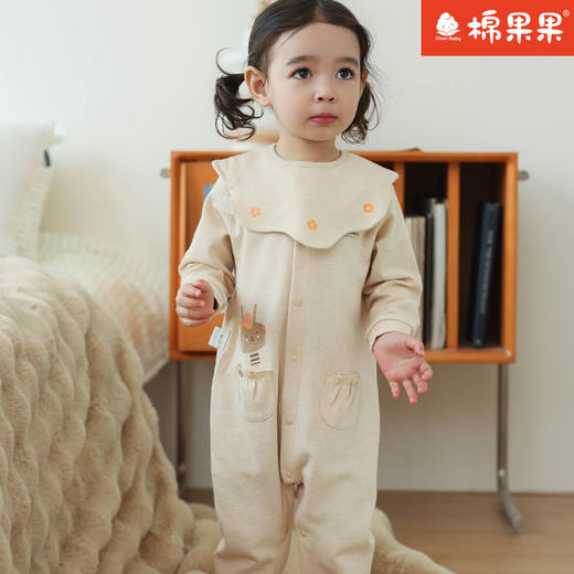 棉果果春秋款新疆彩棉送围嘴哈衣爬服对开连体衣M321722122195 商品图1