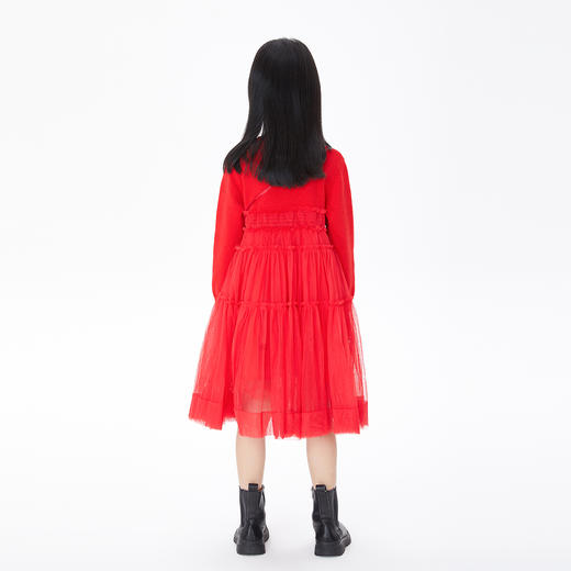【实体店同款】【新年红】女童连衣裙纱裙秋新款长袖公主裙安奈儿童装AG313548 商品图3