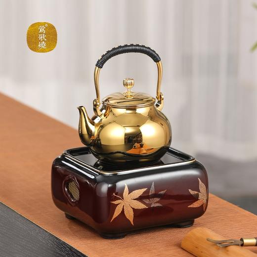 莺歌烧四方大漆地金枫纹电陶炉轻音家用煮茶茶炉红外线泡茶具茶器台式泡茶煮茶器金枫叶【厂家直发】 商品图3