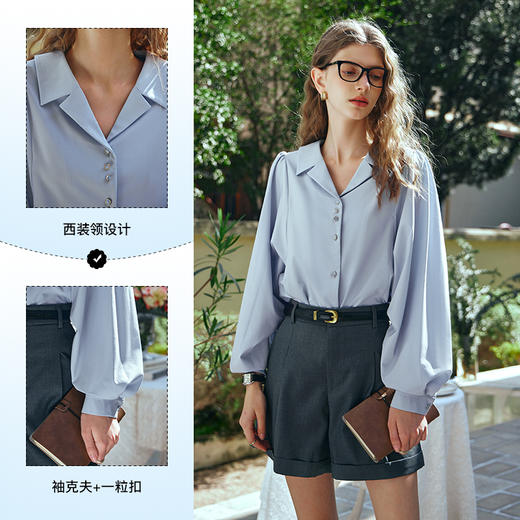 OLrain欧芮儿蓝色长袖衬衫女早春2024年新款通勤简约设计感衬衣 商品图3