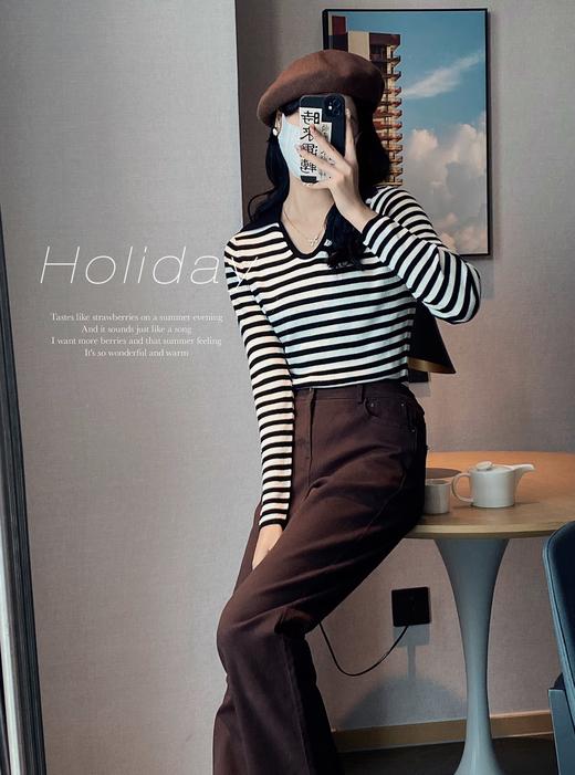 237844#U领条纹套头针织衫 商品图0