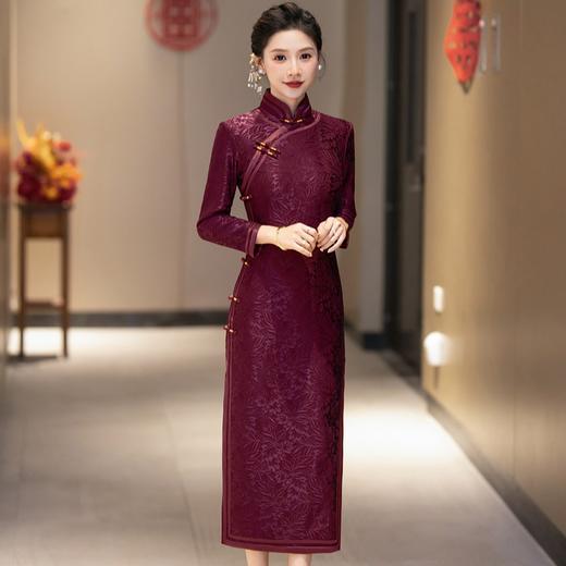 高端针织提花喜婆婆旗袍加绒加厚冬季喜妈妈婚宴装JH248 商品图2