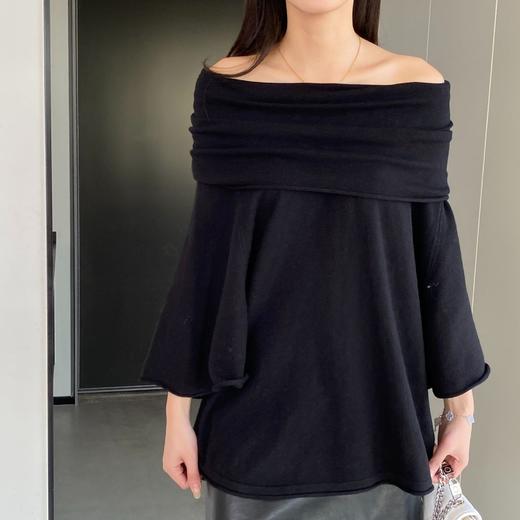 【基础款】露肩 温柔气质宽松针织衫 翻领一字领蝙蝠款女装上衣 商品图0