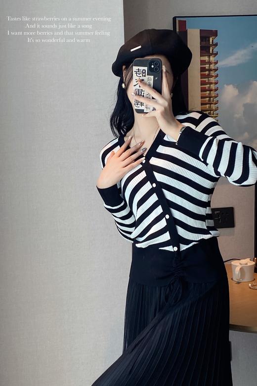 L007#抽绳条纹针织上衣 商品图1