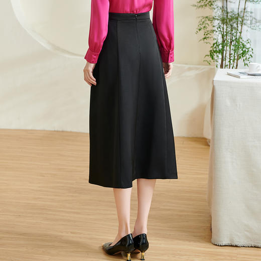 剩S/XL 米思阳2026春季新款通勤百搭黑色半身裙高腰显瘦褶皱中长裙女0196 商品图2
