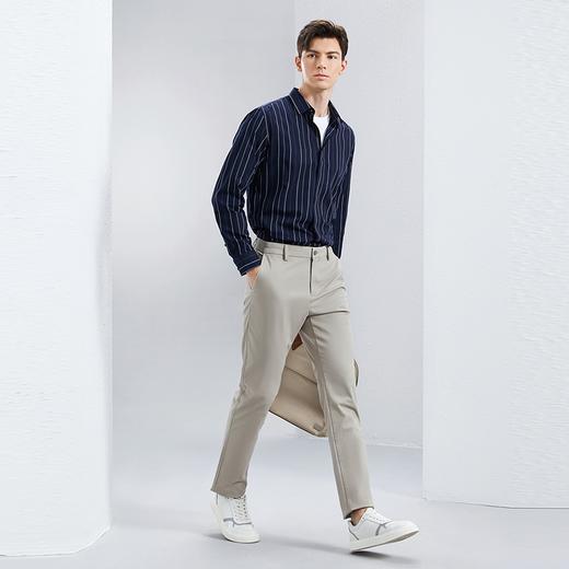 【含竹纤维】柒牌男装长袖衬衫春秋新款撞色条纹商务休闲方领衬衣	126A70660 商品图3