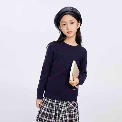【新年红】女童时尚宽松纯色保暖圆领针织衫安奈儿童装EG344174 商品图1