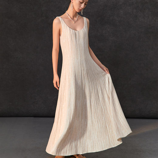 Famecoco范可儿春季连衣裙背带大圆领连衣裙文艺棉麻肌理质感连衣裙FAC1FA043 商品图2