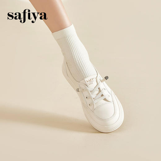 Safiya/索菲娅2024春季百搭一脚蹬平底学院风休闲浅口小白鞋 SF41112111 商品图4