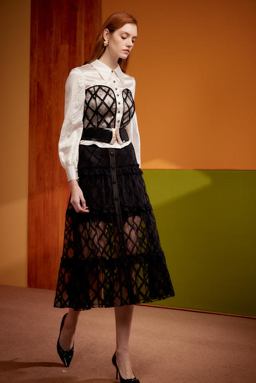 SAFICOO【无边】系列  优雅气质 菱形格花纹经典塔裙 商品图1