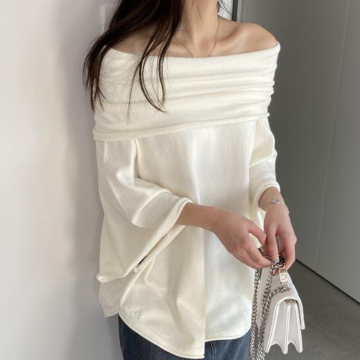 【基础款】露肩 温柔气质宽松针织衫 翻领一字领蝙蝠款女装上衣 商品图1