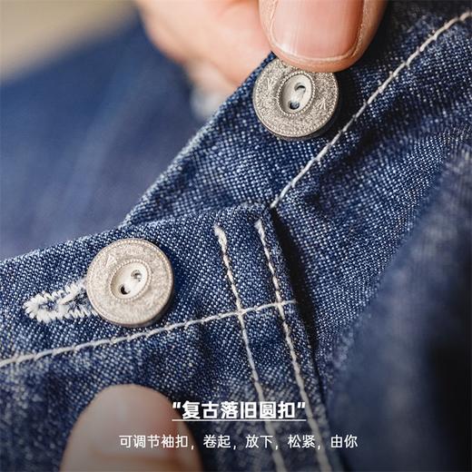 马登工装美式复古半开襟牛仔衬衫丹宁翻领套头辑明线口袋外套男秋 商品图3