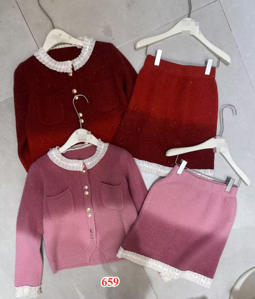 【门店同款】ENJOY春季渐变蕾丝花边针织套装 155770430 商品图0