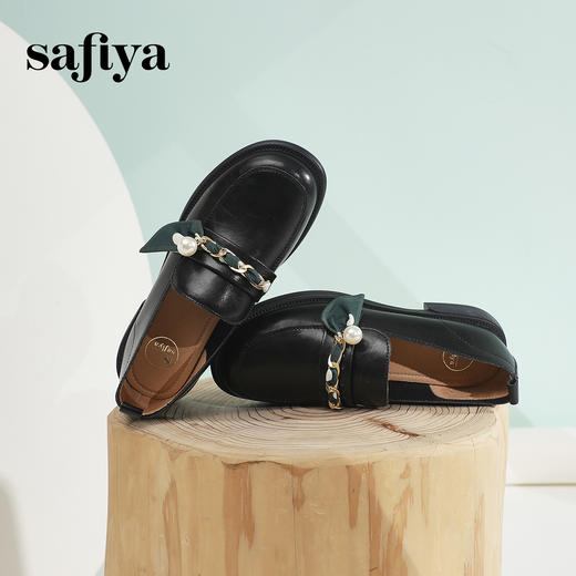 Safiya/索菲娅2024春季小众气质珍珠饰带百搭通勤英伦粗跟单鞋 SF41112084 商品图3