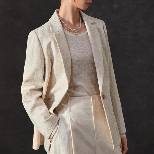 Famecoco范可儿春季棉麻文艺一粒扣西装外套平驳领气质优雅西装FAC1AW003 商品图3