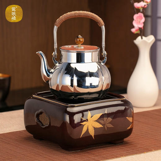莺歌烧四方大漆地金枫纹电陶炉轻音家用煮茶茶炉红外线泡茶具茶器台式泡茶煮茶器金枫叶【厂家直发】 商品图7