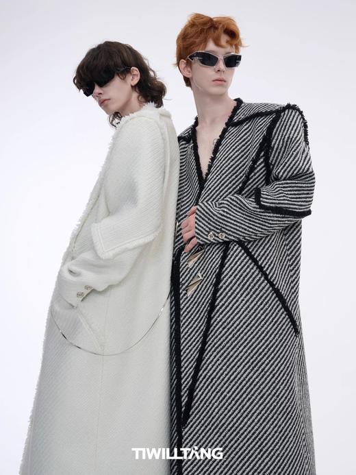 TIWILLTANG启世录“末羽微曜”小香风拼接结构中长款拉毛大衣外套 商品图3