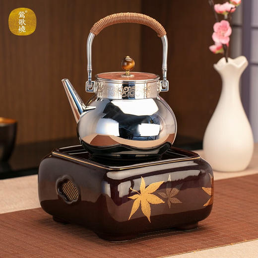 莺歌烧四方大漆地金枫纹电陶炉轻音家用煮茶茶炉红外线泡茶具茶器台式泡茶煮茶器金枫叶【厂家直发】 商品图4